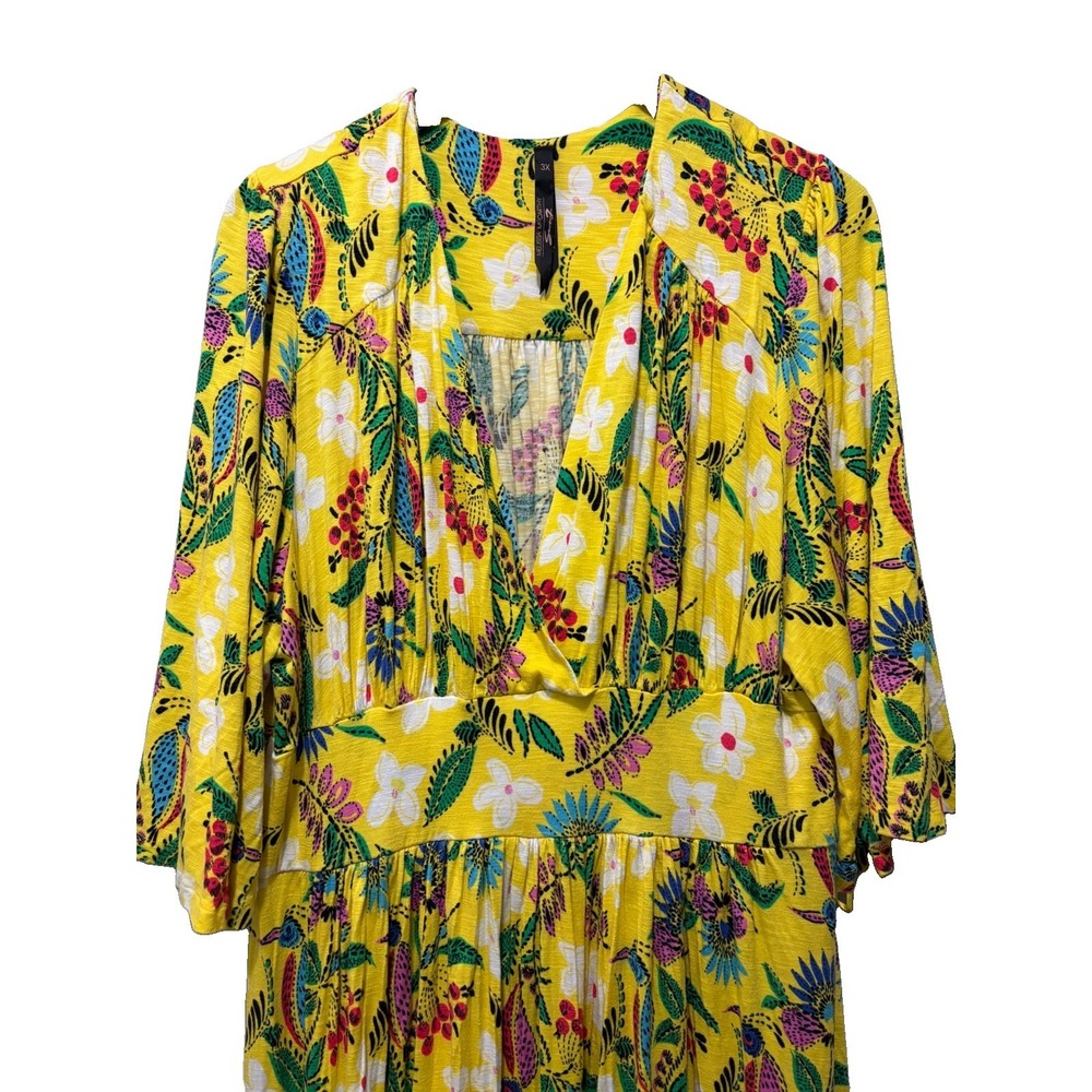 Melissa McCarthy Seven7 3X Yellow Floral Hi Low Maxi Dress Boho Plus Size - Picture 4 of 9